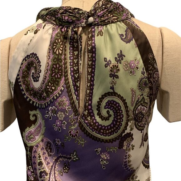 Dress Barn S Polyester Satin Sleeveless Twist Neck Top Multicolor Paisley 199B - Picture 4 of 7